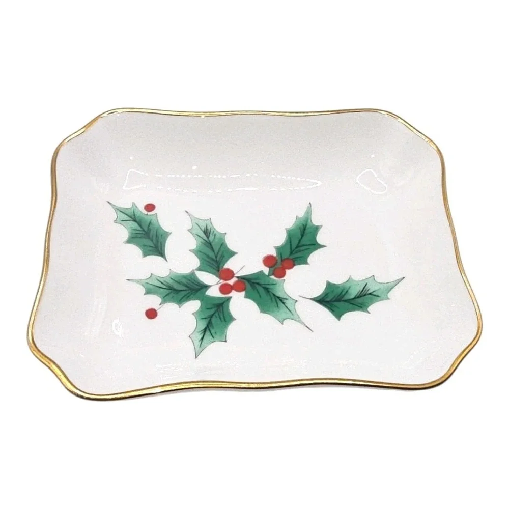 Mikasa Christmas Pattern Holly Ribbon Small Chelsea Serving‎ Tray 4.75
